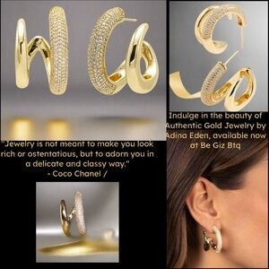 🆕 Authentic Adina Eden Fancy Solid Pave Double Claw Cage Hoop Earrings